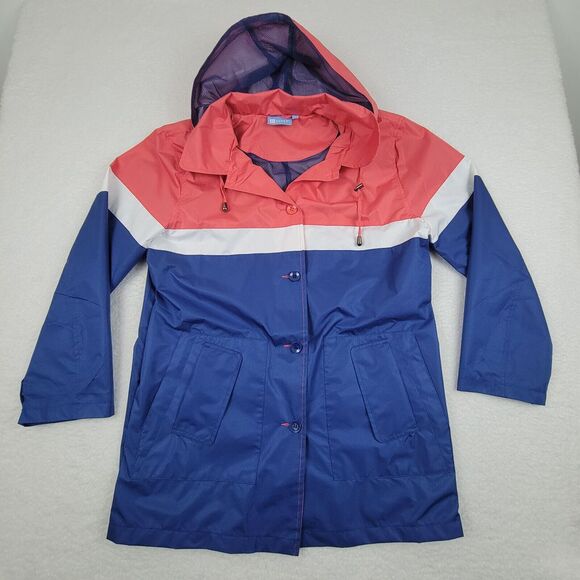 Koret Rain Jacket Womens Large L Pink White‎ Blue Stripes 100% Polyester ***READ - Picture 1 of 9